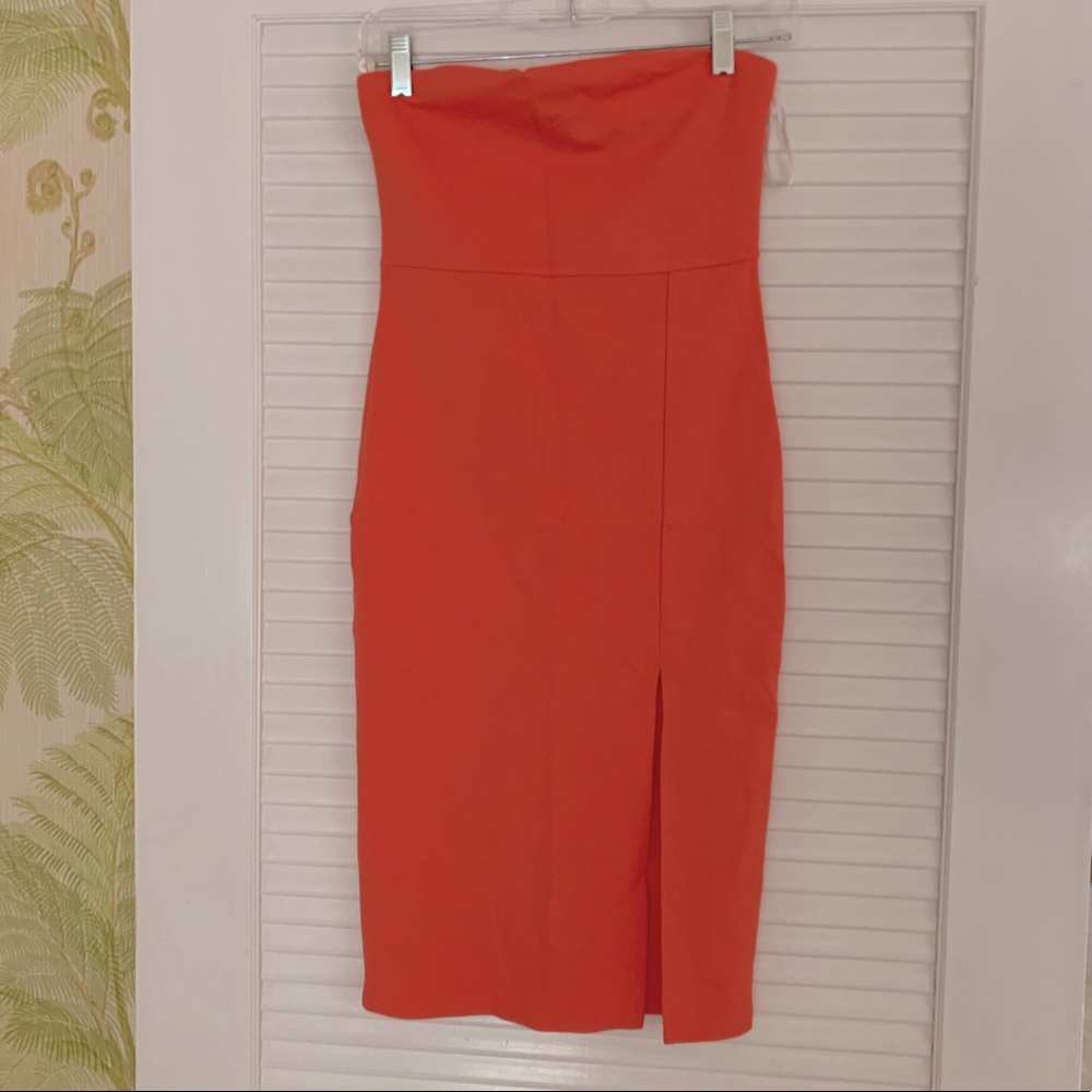 Forever 21 strapless orange dress with front slit